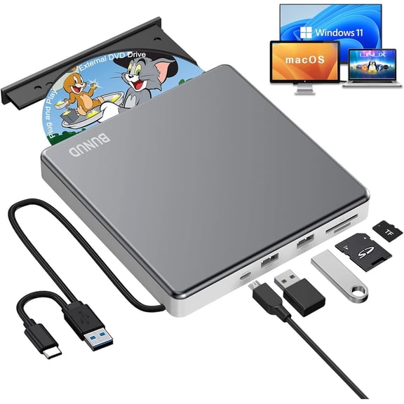 External DVD Drive USB C Superdrive for Apple 3.0 Burner Reader Mac Portable CD +/-RW Drive Player Laptop MacBook Windows 11 10 PC Linux OS
