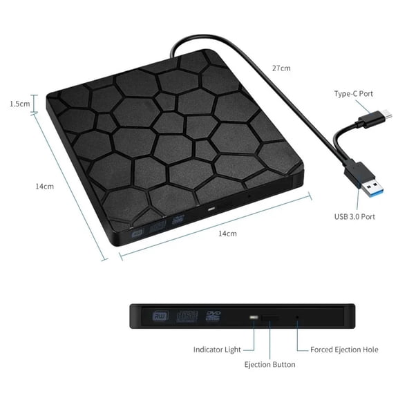External DVD RW Drive 2 in 1 Interface USB 3.0 Type-C Slim DVD CD Writer Burner Reader Player Optical For Laptops Desktop PCs