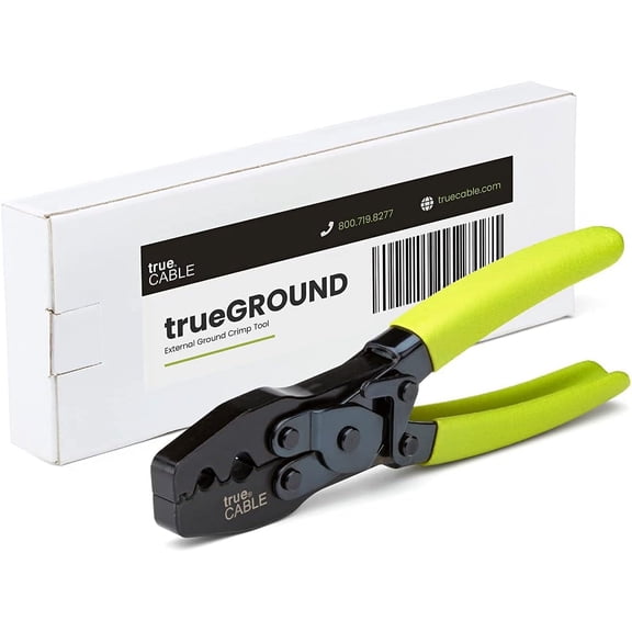 External Ground Crimping Tool for Shielded RJ45 Connectors, Dual Crimp Cavities, Carbon Steel, Non-Slip Ergonomic Handle, Terminal Crimper with Latch Mechanism