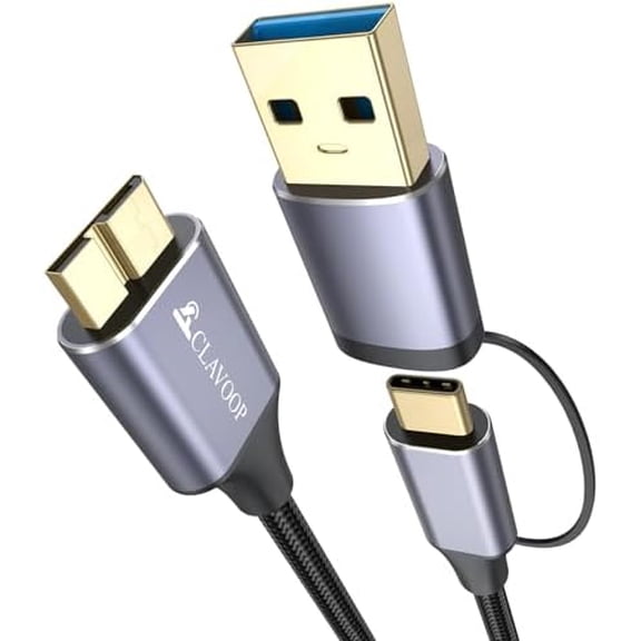 External Hard Drive Cable 1.5ft, 10Gbps USB C/A to Micro B, USB 3.0 Micro B | Type C Hard Drive Cords Braided Compatible with Seagate WD Toshiba SSD, MacBook Pro/Air, Camera, iPhone 17/16/15