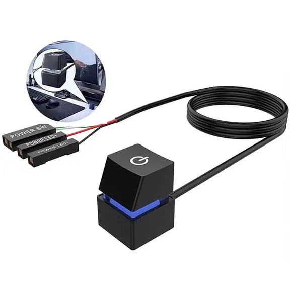 External PC Power Button Switch for Desktop Computer, 1.65M Remote Start Switch with LED Indicator, Momentary Desktop Power Control Button for Gaming PC, Office & Home Setup, Black
