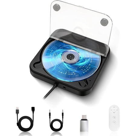 External Portable Car CD Player, USB & AUX Connection, Remote Control, Multi-Device Compatible (Black)