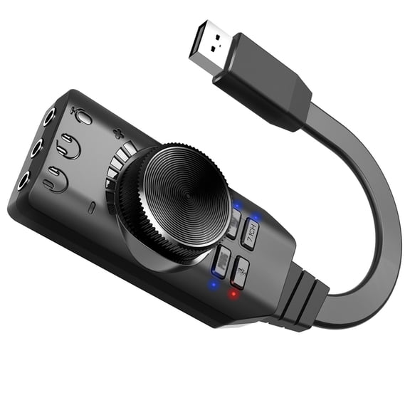 External USB 2.0 Sound Card GS3 Virtual 7.1 Channel Audio Adapter Gaming Headset Microphone Converter Box with Volume Control and One Key Mute Function for PC Desktop Laptop