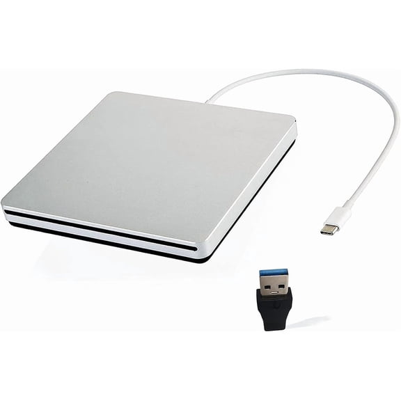 External USB-C SuperDrive DVD CD Drive Portable DVD CD Reader/Burner for Apple-MacBook Air/Pro/iMac/Mini/MacBook Pro/ASUS/DELL/Laptop with USB-C Port Plug and Play (Silver)