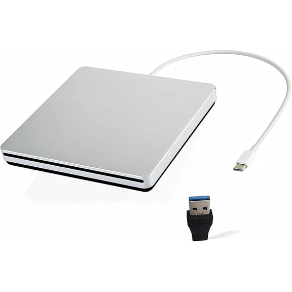 External USB-C SuperDrive DVD CD Drive Portable DVD CD Reader/Burner for Apple-MacBook Air/Pro/iMac/Mini/MacBook Pro/ASUS/DELL/Laptop with USB-C Port Plug and Play (Silver)
