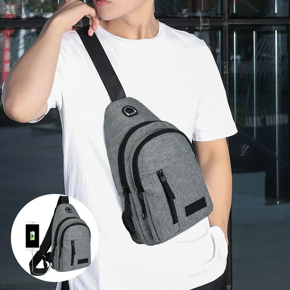 External USB Charging Chest Bag, Men's Waist Bag with USB Charging Port, Stylish and Lightweight Shoulder Messenger Bag for Hiking, Commuting, and Travel