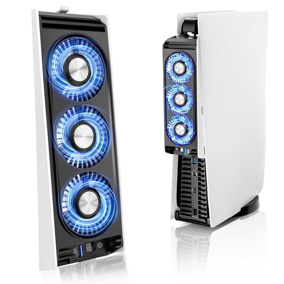 EEEkit External USB Cooling Fan Fit for Sony Playstation 5 Disc & Digital Edition with 3 Fans, Temperature Control Cooler for PS5, LED White