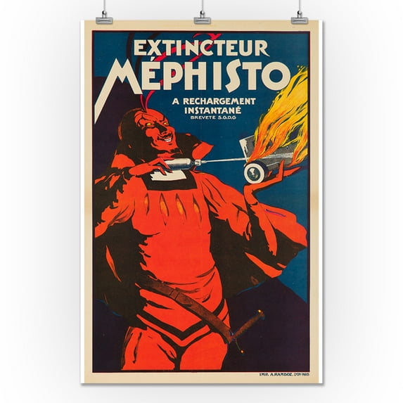 Extincteur Mephisto Vintage Poster France (24x36 Giclee Gallery Print, Wall Decor Travel Poster)