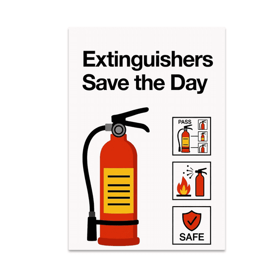 Extinguishers Save the Day Fire Safety Awareness - Home Office Decor - 13x19 Poster Print
