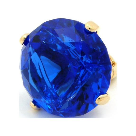 Extra Big Blue Rhinestone Stretch Ring in Gold-Tone, BLUE/GOLD TONE