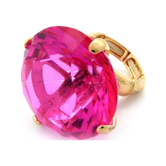 Extra Big Fuchsia Rhinestone Stretch Ring in Gold-Tone, Fuchsia/Gold-Tone