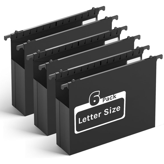 Extra Capacity File Folders Letter Size,Heavy Duty 2" Expandable Hang Folder with Tabs,6 Pack Plastic File Cabinet Folders, File Organizer for Bulk Files/ Charts