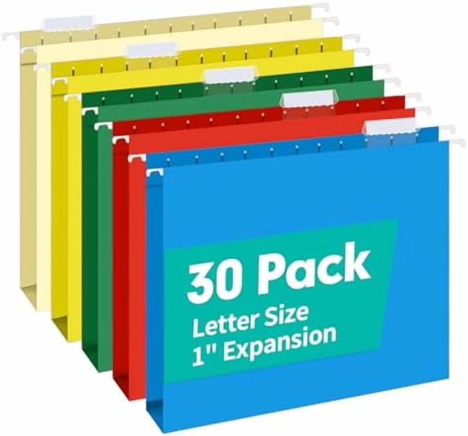 Extra Capacity Hanging File Folders, 30 Pack Reinforced Letter Size Hanging Folders with Heavy Duty 1 Inch Expansion, Designed for Bulky Files, Medical Charts, Assorted Colors