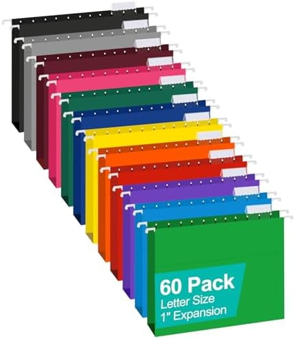 V-Opitos 6 Pack 1" Expansion Hanging File Folders - Letter Size, 1/5-Cut Tabs, Colorful For Office & School-797452