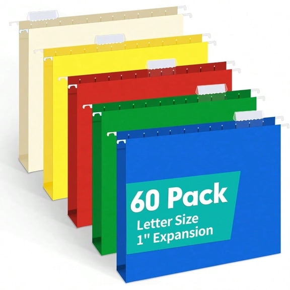 Extra Capacity Hanging File Folders 60 Pack Reinforced Letter Size Hanging Folders With Heavy Duty 1 Inch Expansion Designed For Bulky Files Medical Charts Adjustable Tabs Assorted Colors