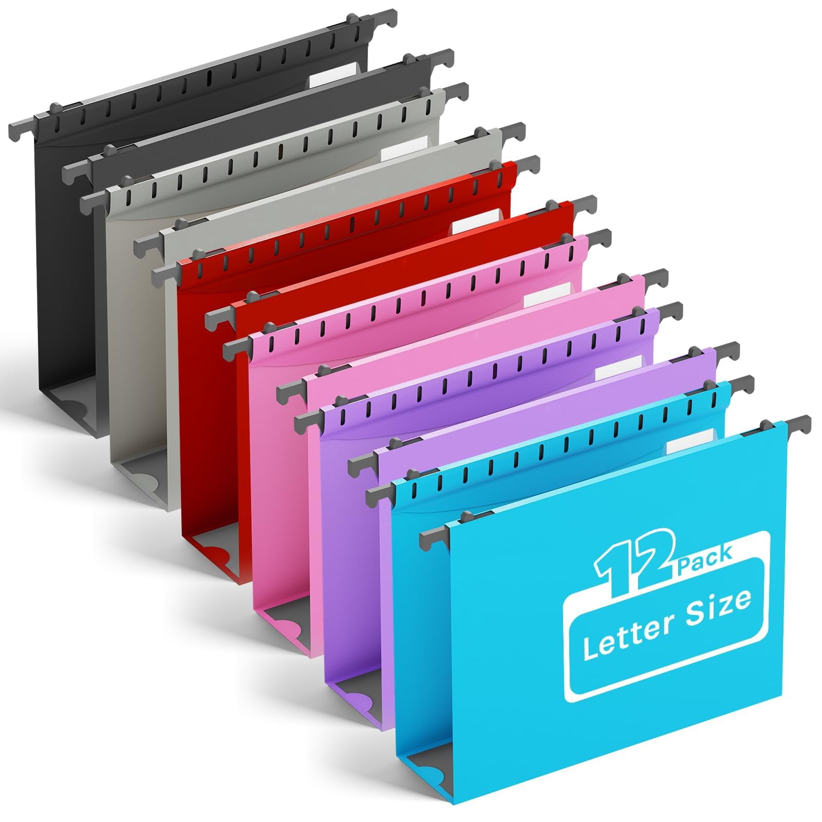 Extra Capacity Plastic Hanging File Folder Letter Size Heavy Duty 2" Expansion With Tabs 12 Pack Reinforced Organizer Filing Cabinet Folders For Office Bulk Files