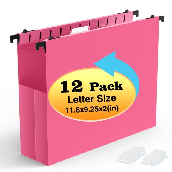 Extra Capacity Plastic Hanging File Folders,12 Pack Reinforced Expanding Hang Folder Letter Size,Accordian Pocket,Heavy Duty 2 Inch Expansion,Hanging Folder Organizer for Office Home