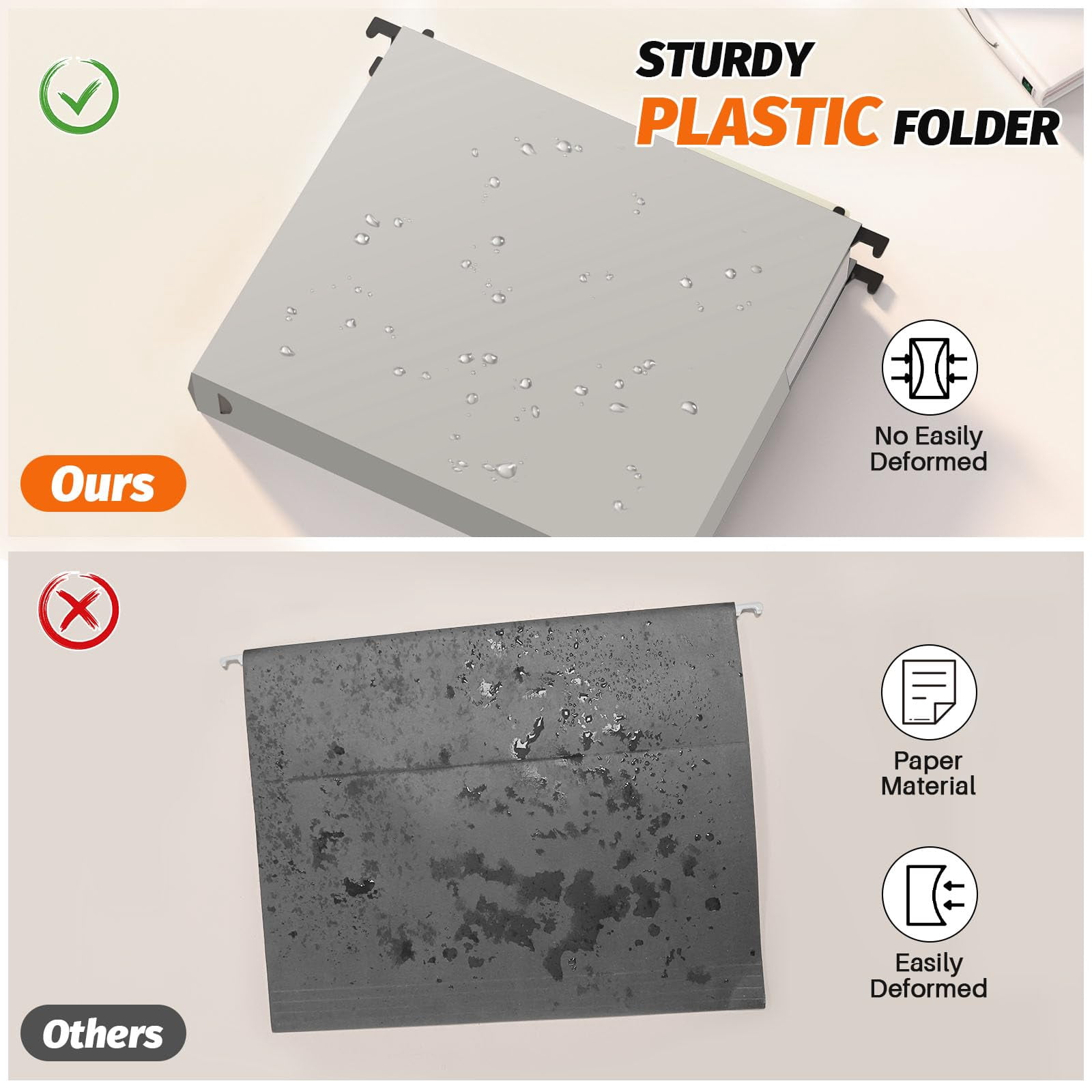 Extra Capacity Plastic Hanging File Folders 12 Pack Reinforced Expanding Hang Folder Letter Size Accordian Pocket Heavy Duty 2 Inch Expansion  Hard Organizer For Office Home Grey