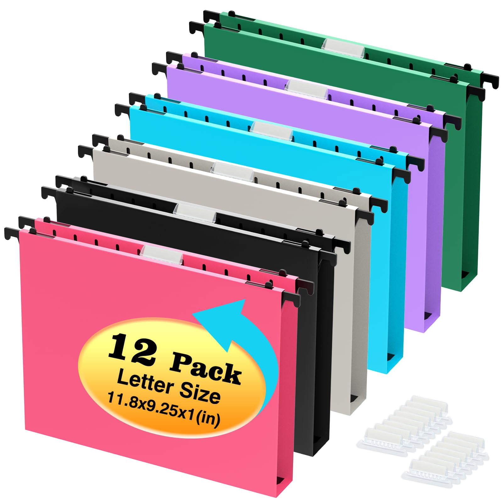 Extra Capacity Plastic Hanging File Folders 12 Pack Reinforced Hang Folder Heavy Duty 1 Inch Expansion Filing Cabinet Letter Size For Bulk Files/medical Charts (no Sealed  Assorted Colors)