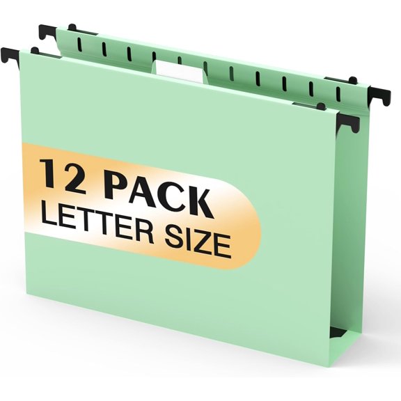 Extra Capacity Plastic Hanging File Folders,12 Pack Reinforced Hang Folder,Heavy Duty 2 Inch Expansion,Filing Cabinet Folders Letter Size for Bulk Files/Medical Charts(Sage Green)