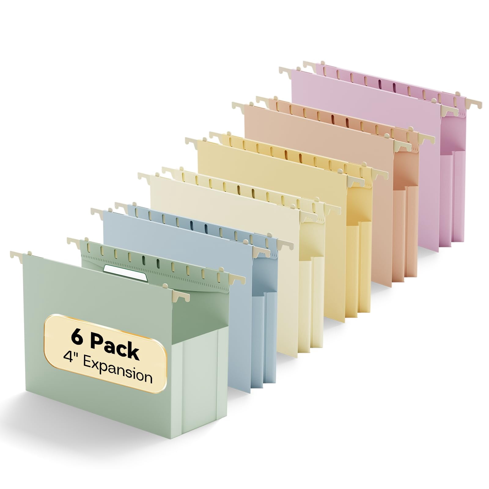 Extra Capacity Plastic Hanging File Folders Letter Size 6 Pack Heavy Duty 4" Expansion For Bulky Files Pastel Color With Tabs Filing Cabinet Organizer Office Home School