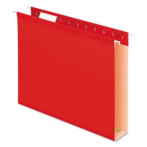 Extra Capacity Reinforced Hanging File Folders with Box Bottom, 2" Capacity, Letter Size, 1/5-Cut Tabs, Red, 25/Box | Bundle of 10 Boxes