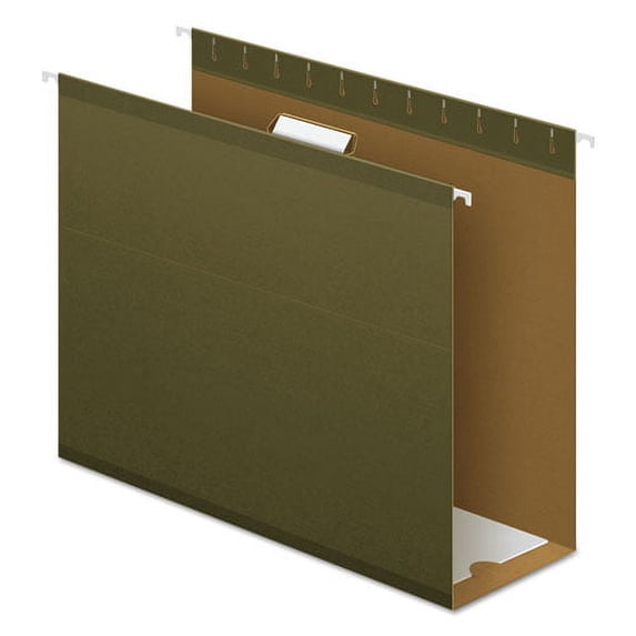 "Extra Capacity Reinforced Hanging File Folders with Box Bottom, 4"" Capacity, Letter Size, 1/5-Cut Tabs, Green, 25/Box | Bundle of 5 Boxes"