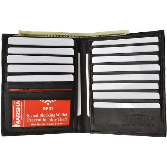 Extra Capicity RFID Blocking Bifold Hipster Credit Card Wallet Premium Leather Black