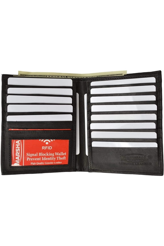 Extra Capicity RFID Blocking Bifold Hipster Credit Card Wallet Premium Leather Black