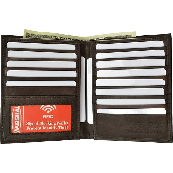 Extra Capicity RFID Blocking Bifold Hipster Credit Card Wallet Premium Leather Brown