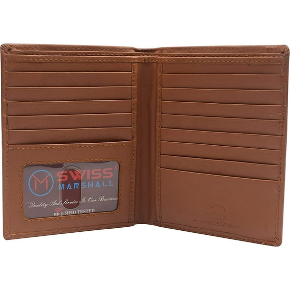 Extra Capicity RFID Blocking Bifold Hipster Credit Card Wallet Premium Leather CN Tan