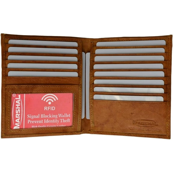 Extra Capicity RFID Blocking Bifold Hipster Credit Card Wallet Premium Leather Tan