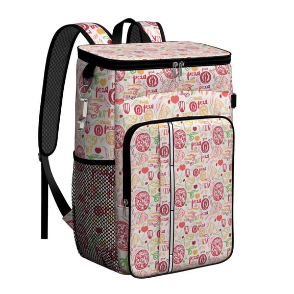 Extra Cheese Pizza Print Insulated Cooler Backpack, Leakproof Lunch Bag for Pizza Party Time, Camping, and BBQ Use