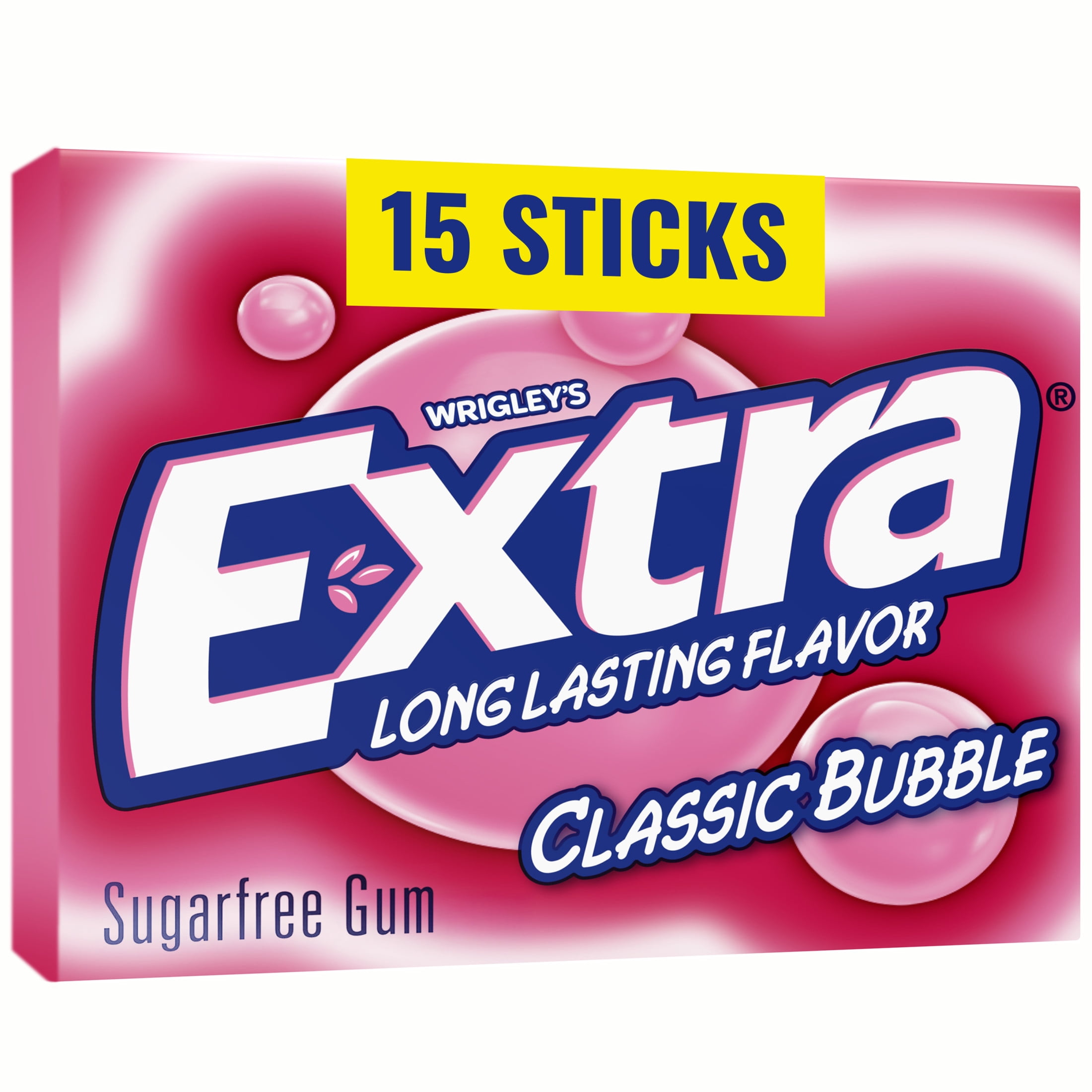 Extra Classic Bubble Gum Sugar Free Chewing Gum, Single Pack- 15 Stick