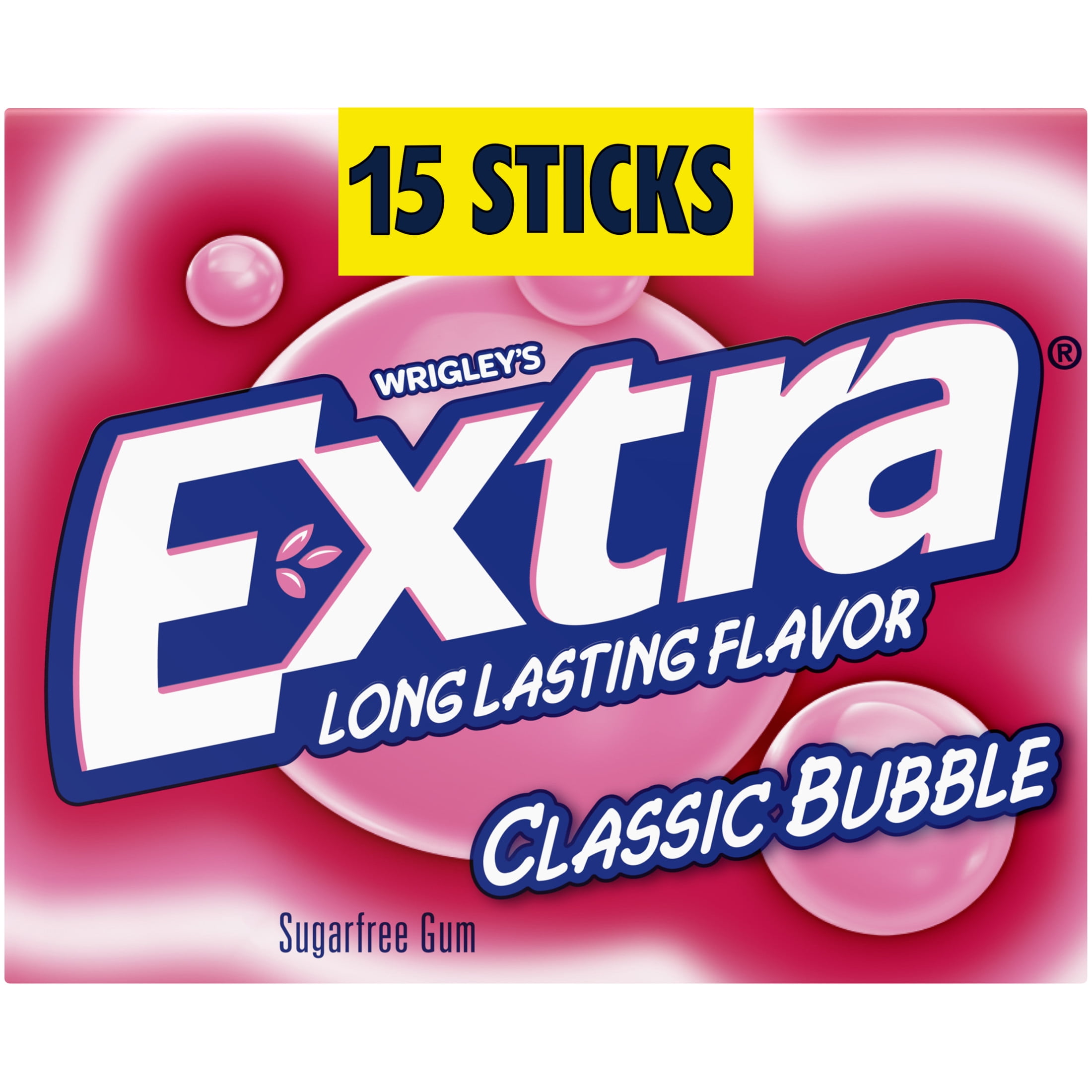 Extra Classic Bubble Gum Sugar Free Chewing Gum, Single Pack- 15 Stick