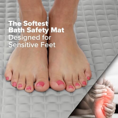 Extra Comfort Bathtub Mat Designed for Sensitive Feet, Cloud-Like Softness with Non-Slip Grip, Gray