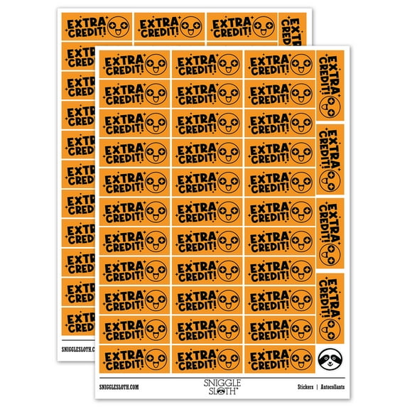Extra Credit Excited Face Teacher Student School Sticker Set - Orange - Gloss Finish - 1.5" Small