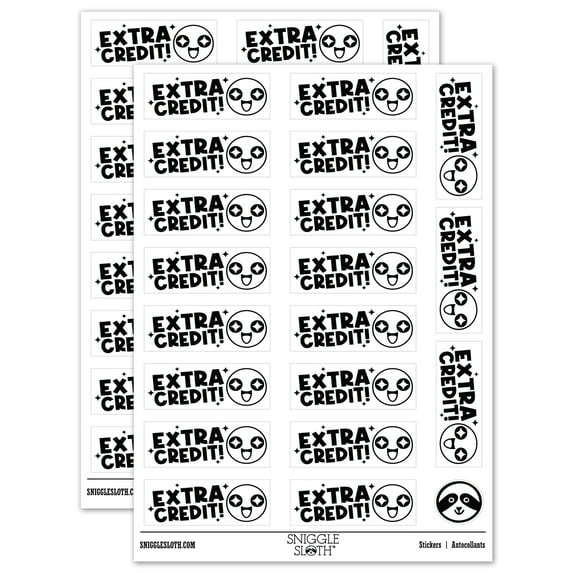 Extra Credit Excited Face Teacher Student School Sticker Set - White - Matte Finish - 2.00" Large
