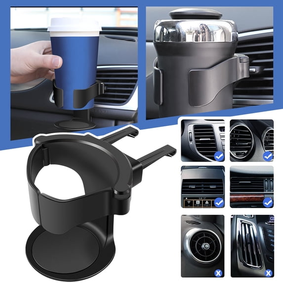 Extra Cup Holder for Car, Cup Holder for Car, 3.6 in Upper Opening, Abs Rigid Build, Automotive Beverage Placement, Swappable Clips, Black, 1 Pc
