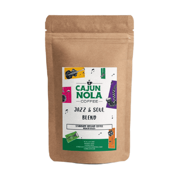 Extra Dark Roast Ground Coffee 1 lb. Bag by Cajun Nola Coffee Caffeine Designation Jazz & Soul Blend