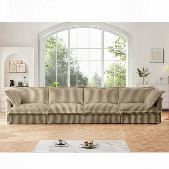 Modern Corduroy 4-Seater Sofa with Removable Cover for Living Room, 220×80×75cm