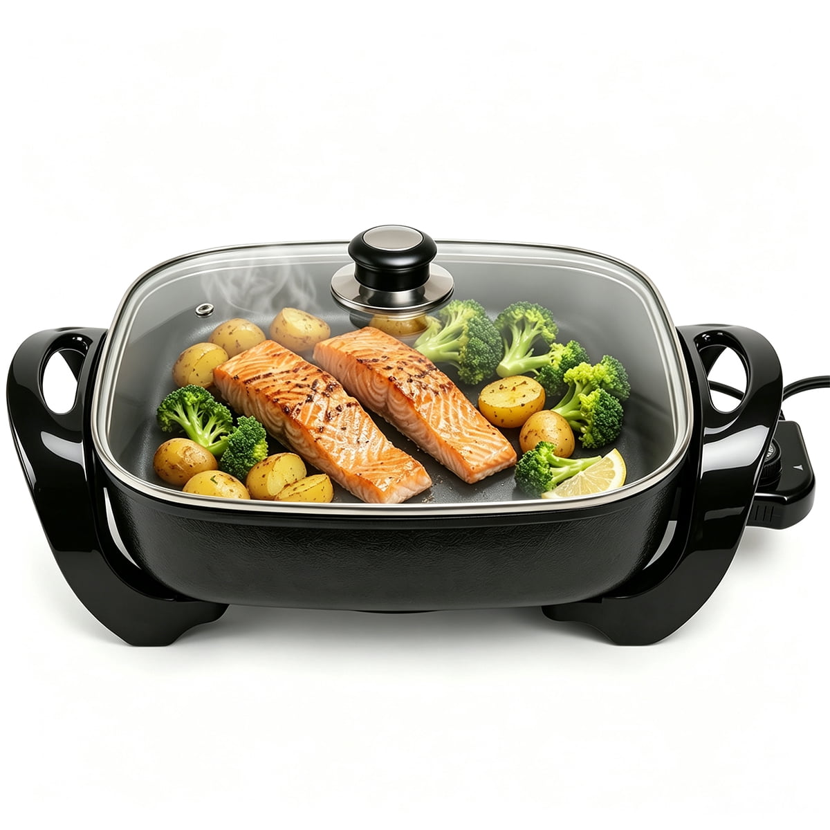 Electric Frying Pan, 5L Non-Stick with Adjustable Temperature Control, 1500W Fast Heating for Family & Batch Cooking