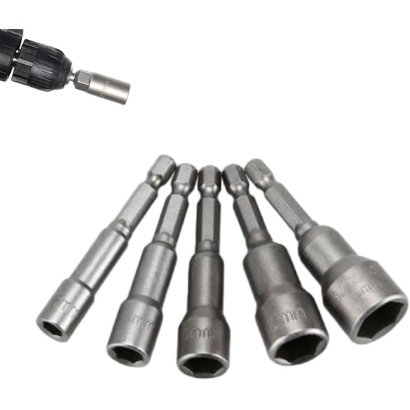 Extra Deep Hex Bit Socket Bolt Nut Driver Bit Set, Hex Shank Slot Wing Nut Drill Bit Socket Wrenches Tool, Power Screw Drill Bits Tools Set (6-7-8-9-10MM (5PC))