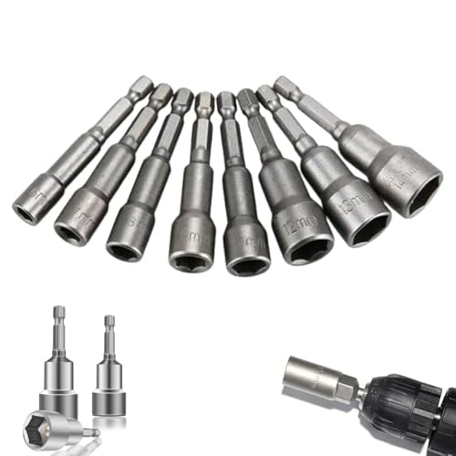 Extra Deep Hex Bit Socket Bolt Nut Driver Bit Set, Impact Drill Bits 1/4" Hex Shank 6mm-14mm, Deep Reach for Long Bolts, No Dropping Nuts Removal Tool (6-7-8-9-10-11-12-13 (8 PC))