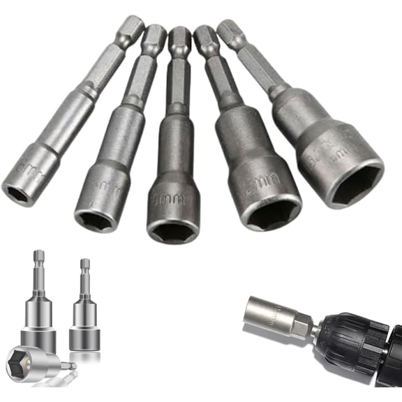 Extra Deep Hex Bit Socket Bolt Nut Driver Bit Set, Impact Drill Bits with 1/4" Hex Shank 6–14mm, Deep Reach for Long Bolts, No-Drop Design