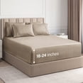 thumbnail image 1 of CGK Linens 6-Piece Extra Deep Pocket Sheet Set With Extra Matching Pillowcases - King Size Bed Sheets Fits 18"-24" Mattresses, Heathered Beige, 1 of 7