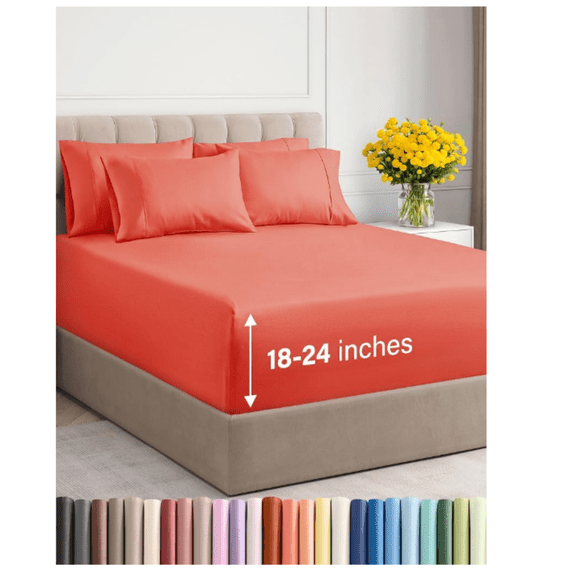 Extra Deep King Sheet Set - 6 Piece Breathable and Cooling Sheets - Hotel Luxury Bed Sheets Set - Easy & Secure Fit - Soft, Wrinkle Free and Comfy Sheets Set - Coral Sheet Set with Extra Deep Pockets