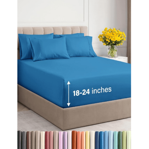 Extra Deep King Sheet Set -6 Piece Breathable & Cooling Sheets - Hotel Luxury Bed Sheets Set - Easy & Secure Fit - Soft, Wrinkle Free & Comfy Sheets Set - Denim Blue Sheet Set with Extra Deep Pockets