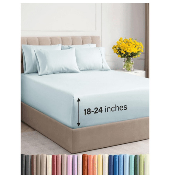Extra Deep King Sheet Set - 6 Piece Breathable & Cooling Sheets - Hotel Luxury Bed Sheets Set - Easy & Secure Fit - Soft, Wrinkle Free & Comfy Sheets Set - Ice Blue Sheet Set with Extra Deep Pockets