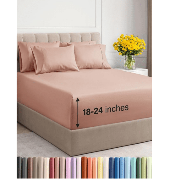 Extra Deep King Sheet Set - 6 Piece Breathable and Cooling Sheets - Hotel Luxury Bed Sheets Set - Easy & Secure Fit - Soft, Wrinkle Free and Comfy Sheets Set - Mauve Sheet Set with Extra Deep Pockets